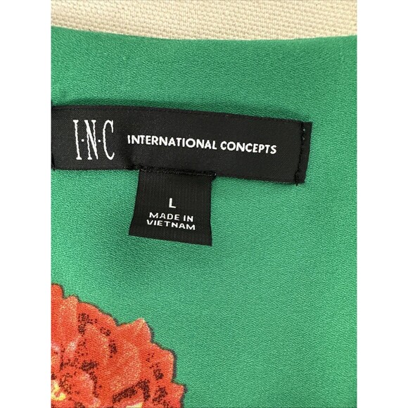 INC International Concepts Green Floral VNeck Faux Wrap Blouse Top Long Sleeve L - Picture 12 of 15